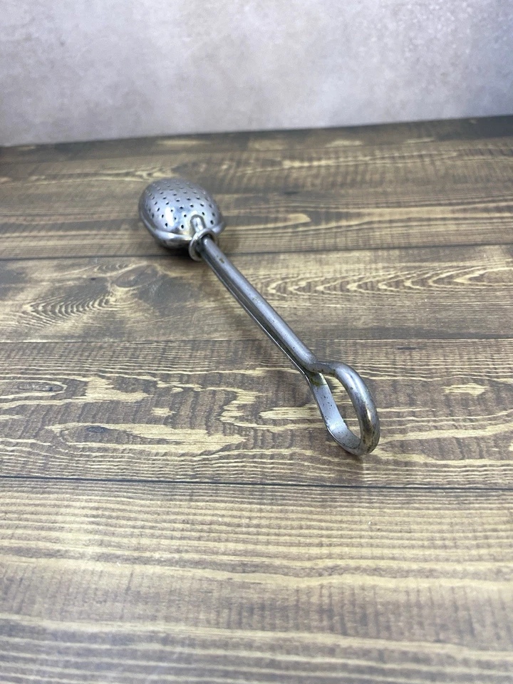 Cuchara infusora coladora de té/hierbas de acero inoxidable vintage - cargada con resorte Foto 4 de 4