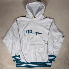 Vintage 90s Champion Reverse Weave Hoodie Gray Teal XL Made in USA 90s Mens
