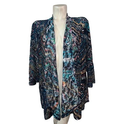 Drapers & Damons Size 2X Open Front Cardigan Abstract Mesh Lace Multi-Color 3/4