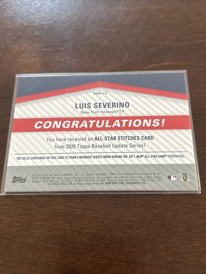 2020 Topps Update Series - All-Star Stitches Luis Severino #ASSC-LS (MEM) - Image 2 of 2