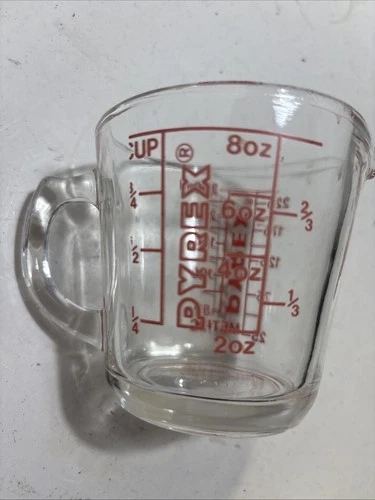 Vintage Pyrex 508 Measure Cup-1 Cup/8oz-Red Lettering/Closed-D Handle