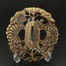 Japanese Sword Tsuba Chrysanthemum Design Alloy Katana Guard Modern Art