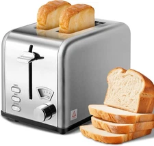 YSSOA 2 Slice Stainless Steel Toaster with Extra 5 Browning Setting, Silver 