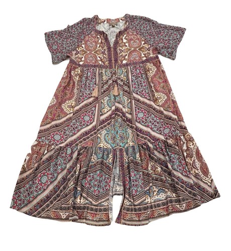 Kachel Travi Anthropologie Boho Maxi Dress Size XL Petite XLP Multicolor Viscose