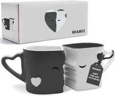 - Coffee Mugs/Kissing Mugs Set Ceramic with Gift Box Gray