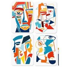 MAYJOYDIY 4Pcs A4 Size Abstract Faces Paterrn Stencil Grotesque Geometric...