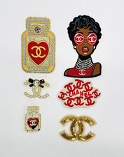 New 6PC RED/GOLD Logo Iron-On Patch/Brooch Set for Purses Jackets/Shoes