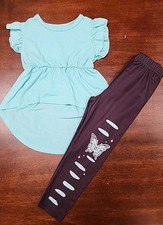 Adorable Butterfly Print Outfit Teal/Black 4 Youth T2