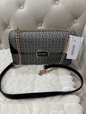 GUESS Logo Print Small Crossbody Bag Gray/Bla...