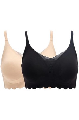 Rhonda Shear Women's 2-pack Gel Bra Scallop Edge Black/Beige