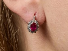 14K White Gold Plated 2Ct Oval Cut Lab Created Pink Ruby Women's Hoop Earrings