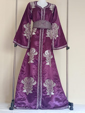 Traditional Moroccan Kaftan Purple Handmade Embroidered Elegant Long Dress