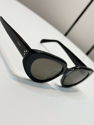 Celine Cat Eye Sunglasses Women Classic Black Frame Gold Detail New