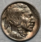Uncirculated 1913-P Type 2 Buffalo Nickel, Blazing, Golden Toner.
