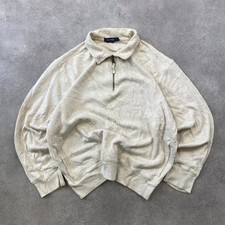 Nautica Jumper Mens Large Quarter Zip Sailing Knit Sweater, Cream Beige