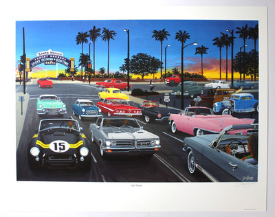 Automotive Art Print S&N Dave Snyder 54/500 ''CarTunes'' Santa Monica Pier 28''x22''