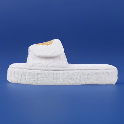 475 $ weiße Versace Medusakopf Stoff Plateau Hausschuhe Größe 45 - Bild 3 von 11