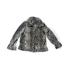 Vintage Gallery Faux Leopard Teddy Bear Zip Up Jacket Large