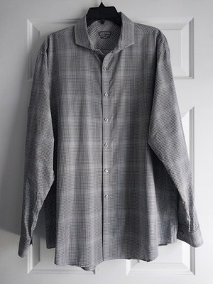 NWOT Reaction Kenneth Cole Long Sleeve Button Up Shirt Sz 34-35/ 17.5 Gray Plaid