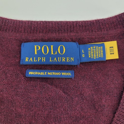 Polo Ralph Lauren V-Neck Sweater Mens Large Burgundy Washable Merino Wool - Afbeelding 2 van 9