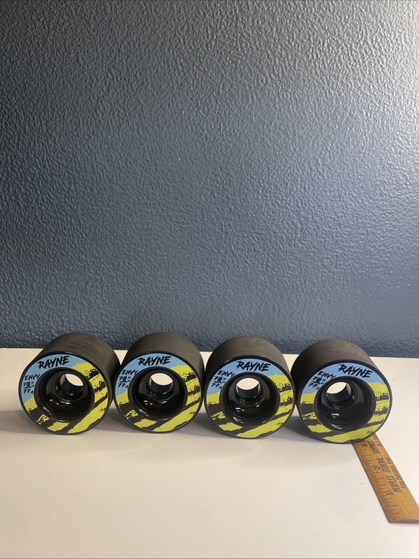 Rayne Envy 70mm 77A Skateboard Longboard Wheels Black Blue Yellow Used Set of 4