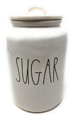 Rae Dunn  SUGAR  Canister 9  lid w/handle rounded farmhouse coffee bar NEW HTF