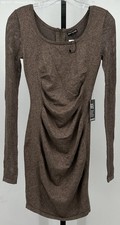 Express Women's Brown Solid Long Sleeve Dress Ruched Bodycon XS