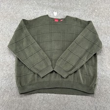 VINTAGE Arrow Sweater Mens XL Green Crew Neck Pullover Cotton Windowpane 90s