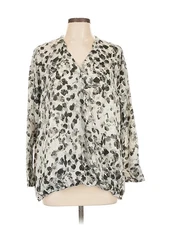 H By Halston Women Silver 3/4 Sleeve Blouse 10