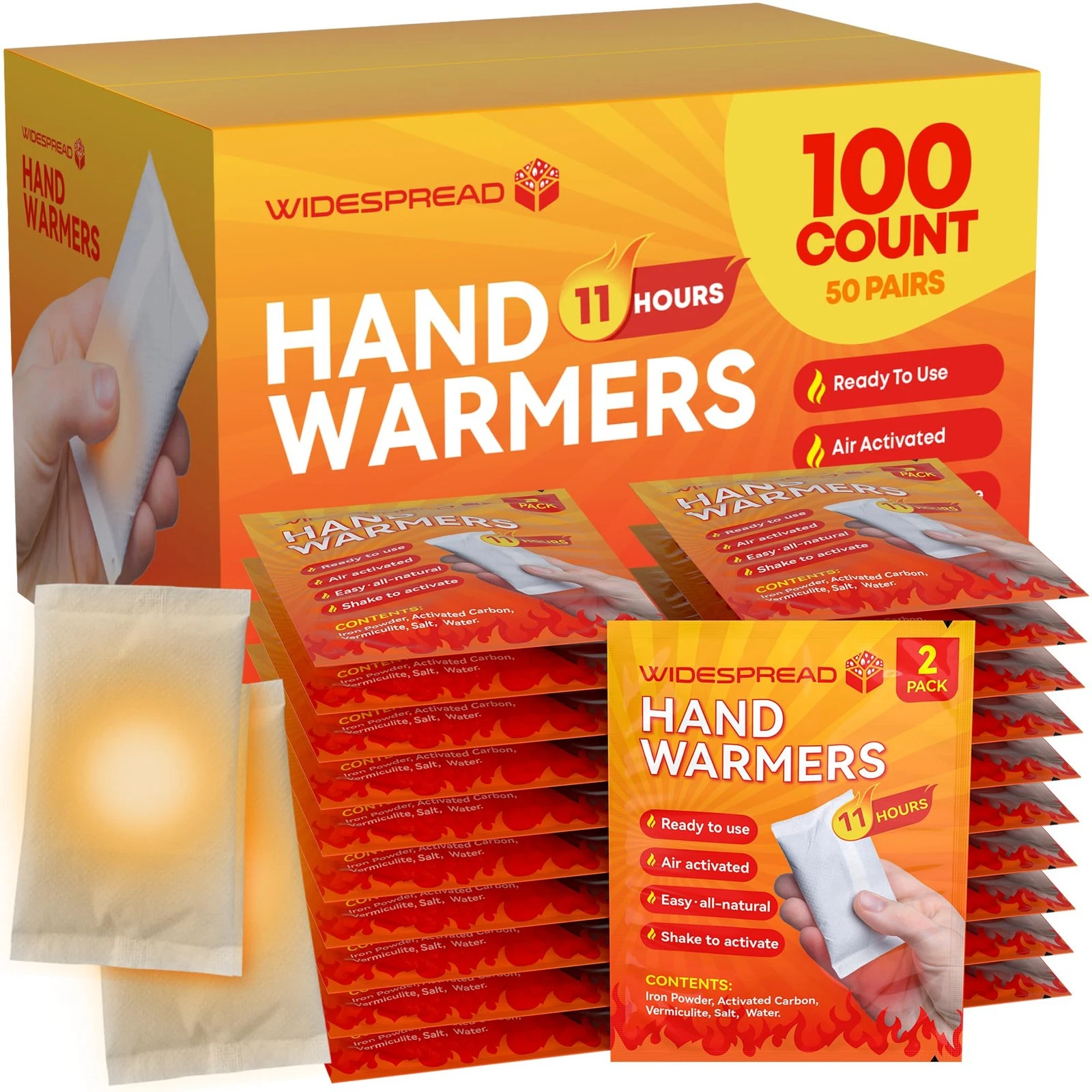 Hand Warmers Disposable 50 Pairs (100 Warmers) 11+ Hour -Activated Hot Hands ...