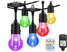 144FT RGB Outdoor String Lights, Dimmable Color Changing Waterproof LED Patio Li
