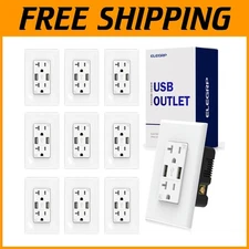 Dual USB Wall Outlet - 20A, 4.0A Ports,  Listed (10 Pack)
