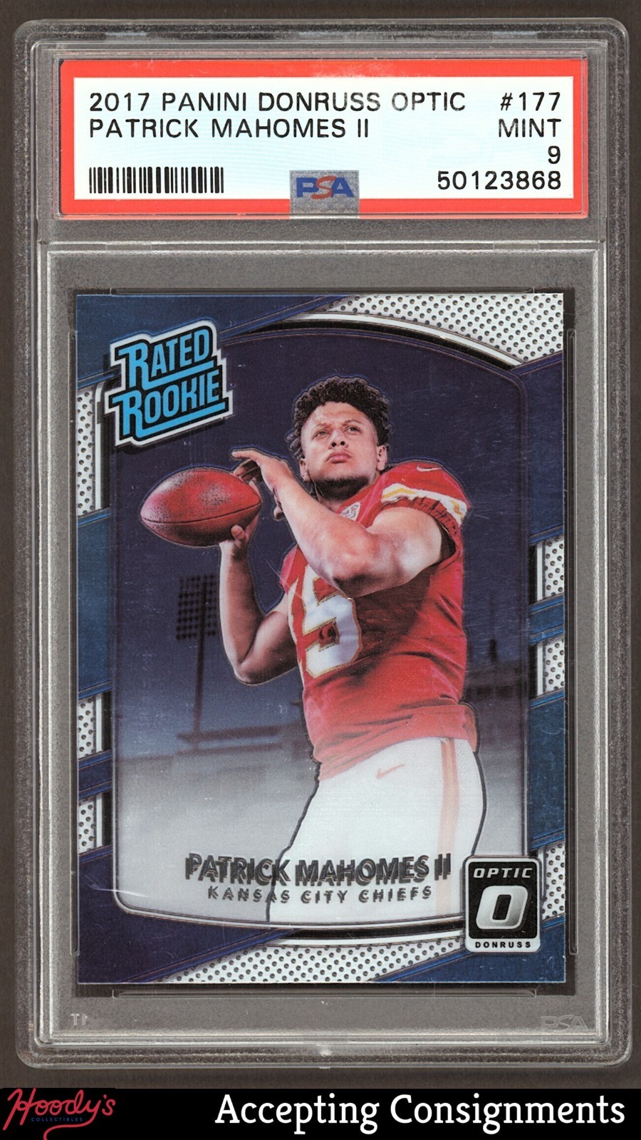 2017 Donruss Optic #177 Patrick Mahomes II RATED ROOKIE RC CHIEFS PSA 9 MINT view 1