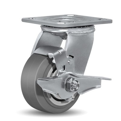 4x2 Heavy Duty Caster Wheels Rubber Wheels Flat Tread with Brake  450lb Capacity
