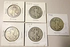 Lot of 5 Silver Walking Liberty half dollars