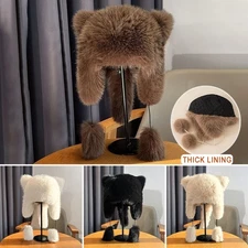 Faux Fox Fur Raccoon Hat Cap With Faux Fur Tail Soft Plush Fabric For Kids