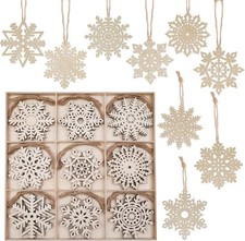  NEW 45 pcs 4 inch Wooden Snowflakes Ornaments