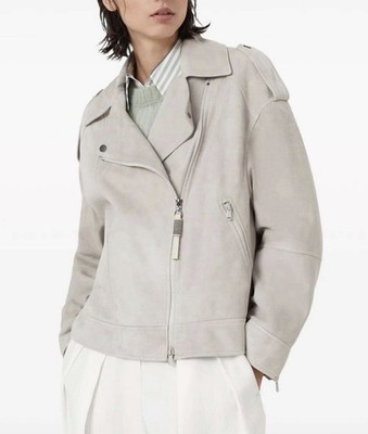 NWT$6995 Brunello Cucinelli Women Leather Suede Moto Jacket W/Beading Sz 42