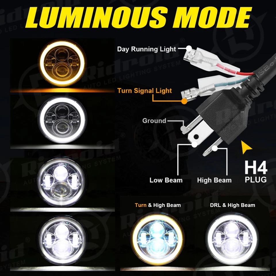 Faros proyectores LED redondos de 7 pulgadas haz sellado halo para Ford Fairlane Falcon Foto 2 de 4