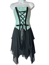 VTG 90s Jessica McClintock Gunne Sax Corset Tiered Asymmetric Green Black Dress