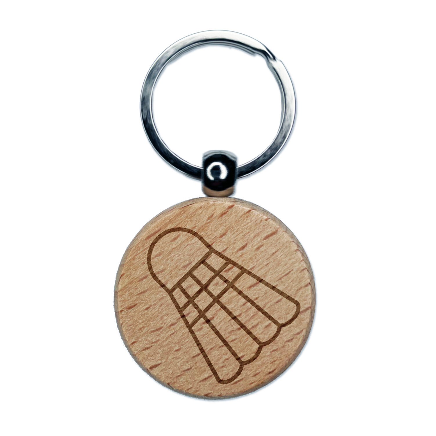 Badminton Shuttlecock Birdie Sport Engraved Wood Round Keychain Tag Charm