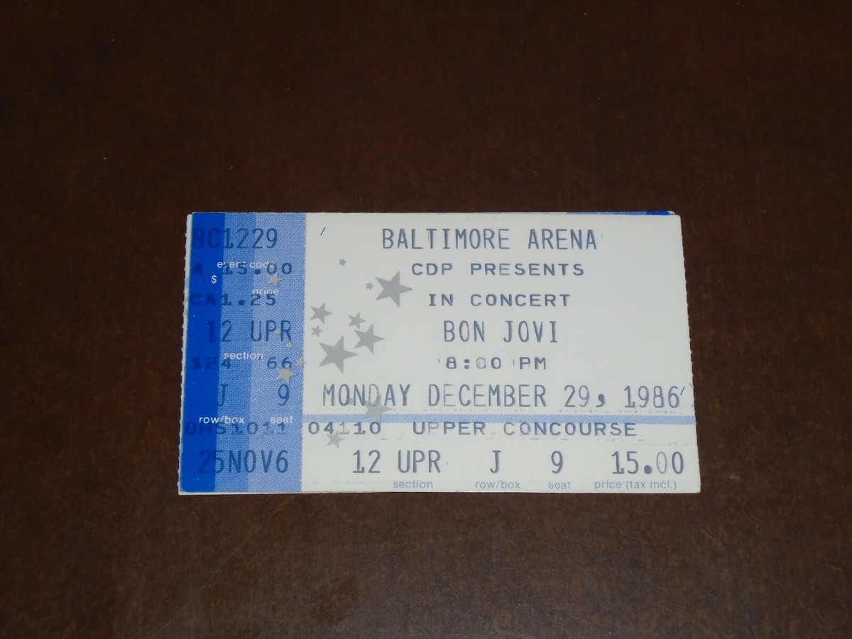 1986 BON JOVI CONCERT TICKET BALTIMORE ARENA DEC 29 1986 | eBay