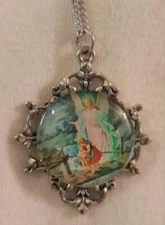 Filigree Maltese Cross Guardian Angel on Bridge Cameo Silvertn Pendant Necklace