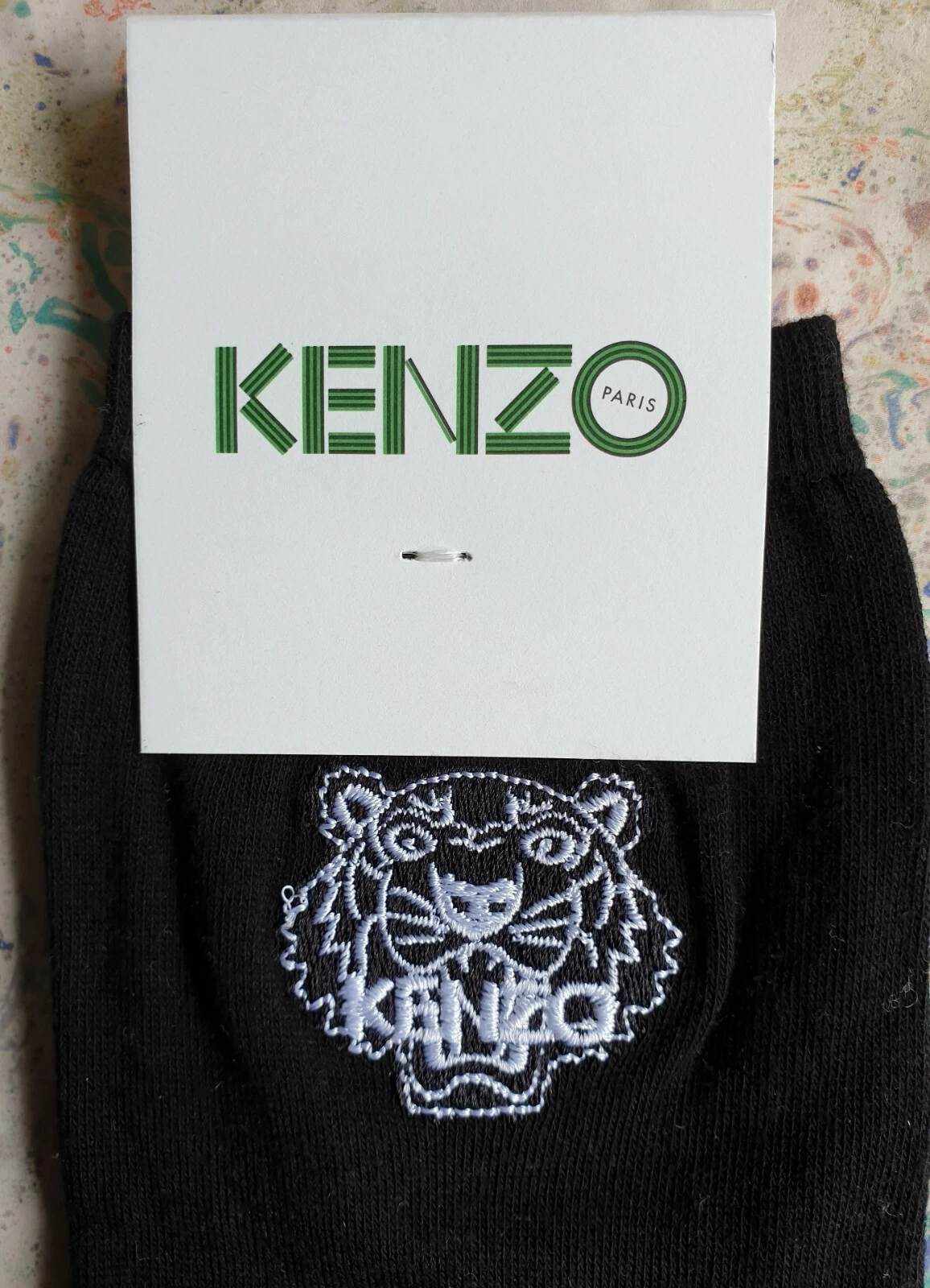 Kenzo Paris Womens Italian Cotton Ankle Socks Woven Tiger Black+White 36-38 £29