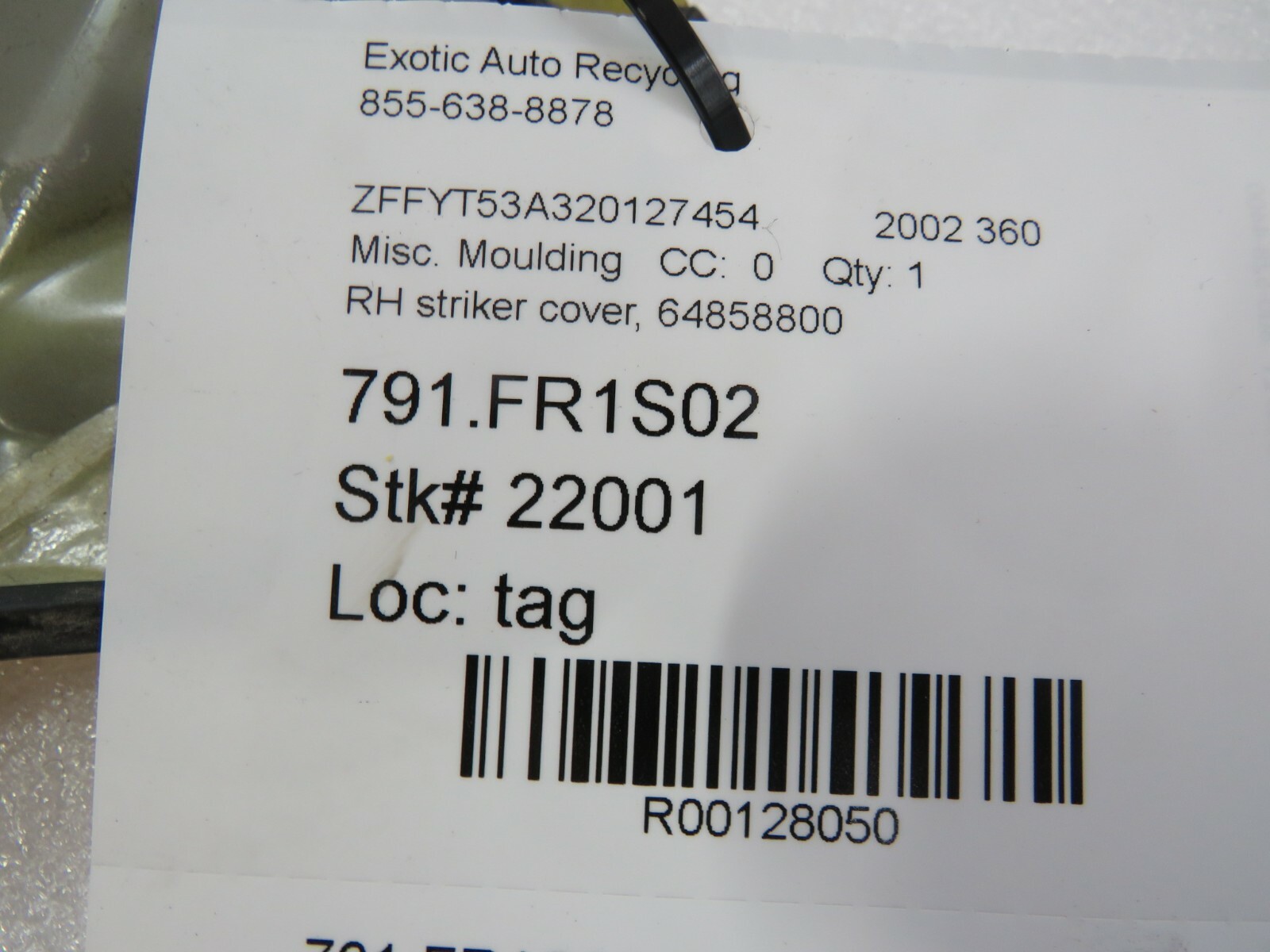 Ferrari 360, Spider, RH, Right, Striker Cover, Used, P/N 64858800