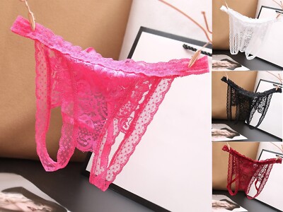 Women Sexy Foreplay Open Crotch lace Panties transparent Thong Lingerie  erotic