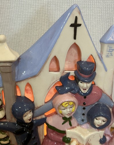 Vtg Atlantic Mold Ceramic Christmas Tree Carolers Lighted Figurine Hand Painted - Picture 18 of 20