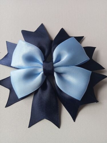 Handmade Navy Blue And Pale Blue Back To School Party Hairbow Bobble FREE POST - Afbeelding 1 van 1