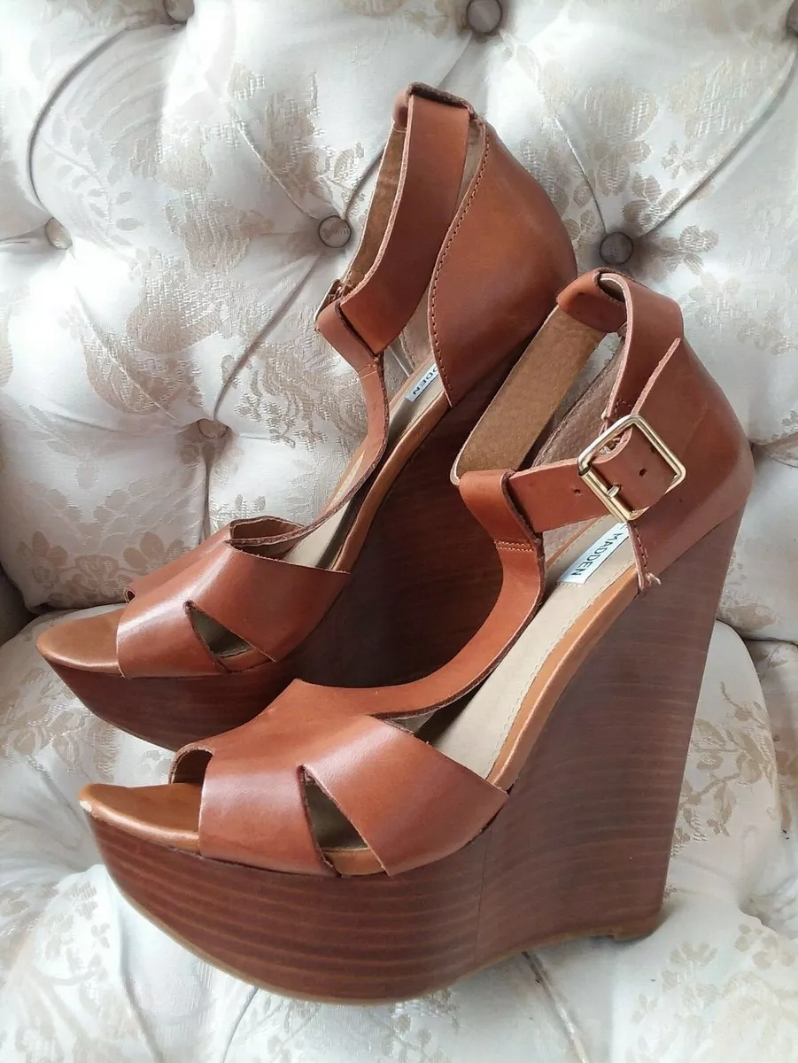 Gimnasia vela temblor STEVE MADDEN Brown Open Toe Wedge Platform Heels Sandals Women&#039;s 8.5M  HiddenJuel | eBay