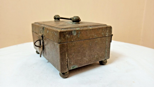 Antique Vintage Handcrafted Jewellery Cash Jewel Brass Bronze Box Rich Patina H1 - Picture 5 of 10